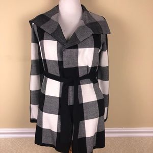 CONTEXT Black White Tie Belt Jacket Size Med